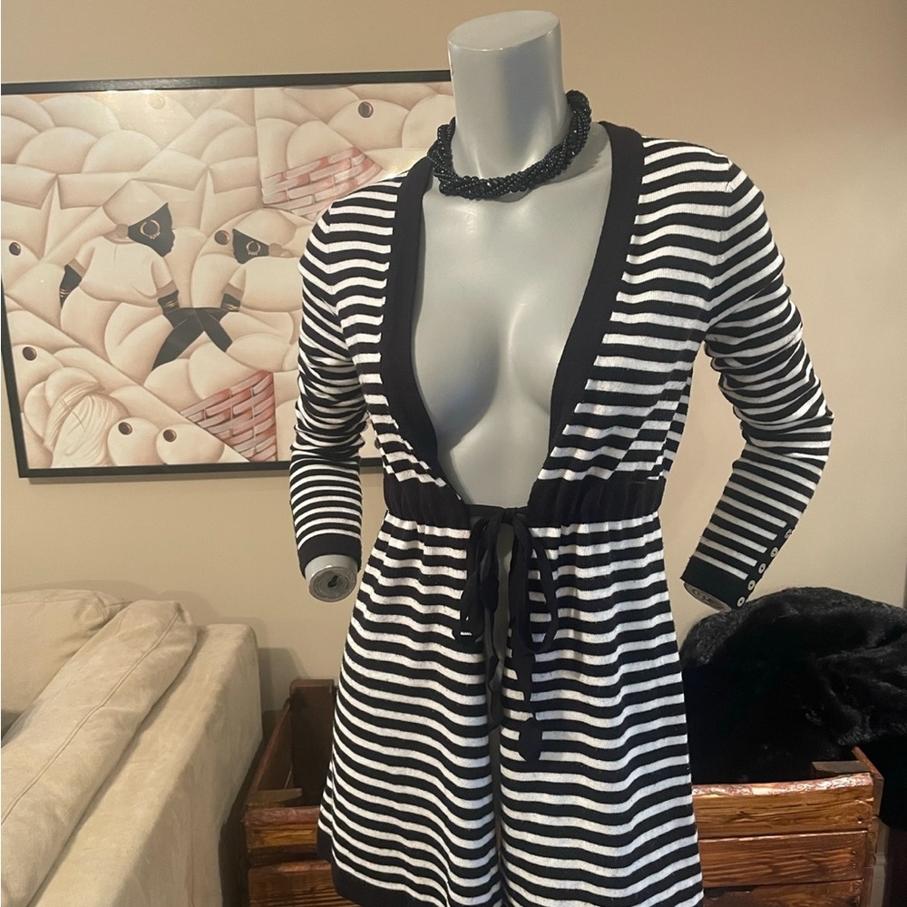 Liz Lange Maternity Black and White Striped Cardigan Sweater with tie❤️S